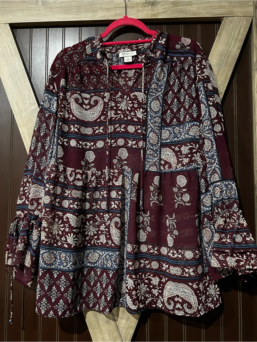 Style & Co. Paisley Blouse in Burgundy, Blue, and White